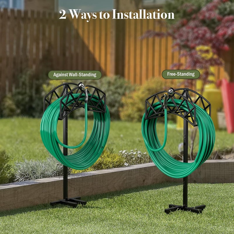 Winpull Garden Hose Holder Detachable Heavy Duty Metal Water Hose Hanger, Freestanding Hose Storage Stand Rack for Outside (Black) - Image 4